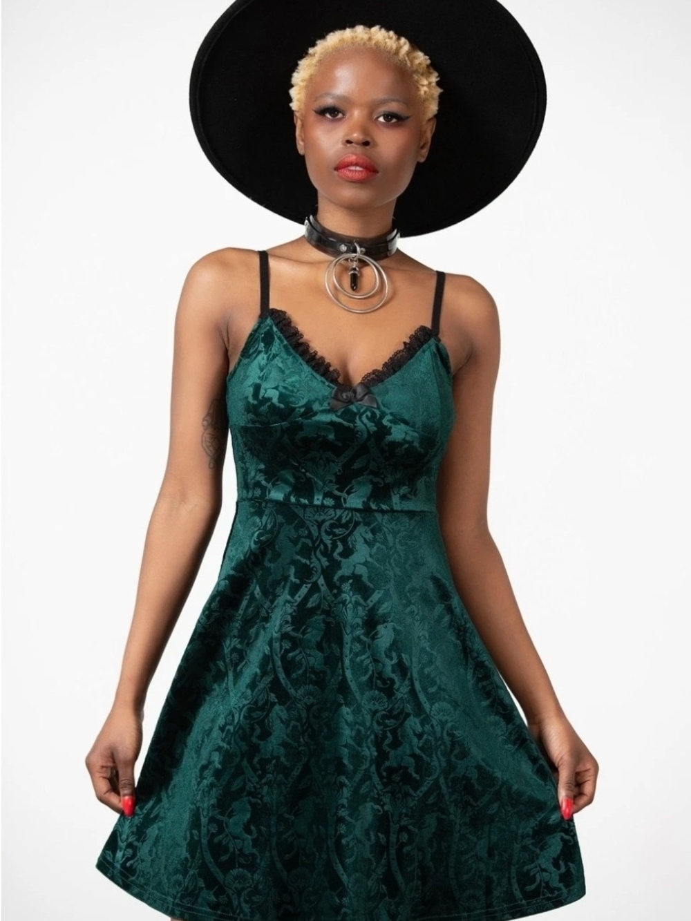 KILLSTAR Mistress of Mayhem Skater Dress Green Black - Picture 1 of 4